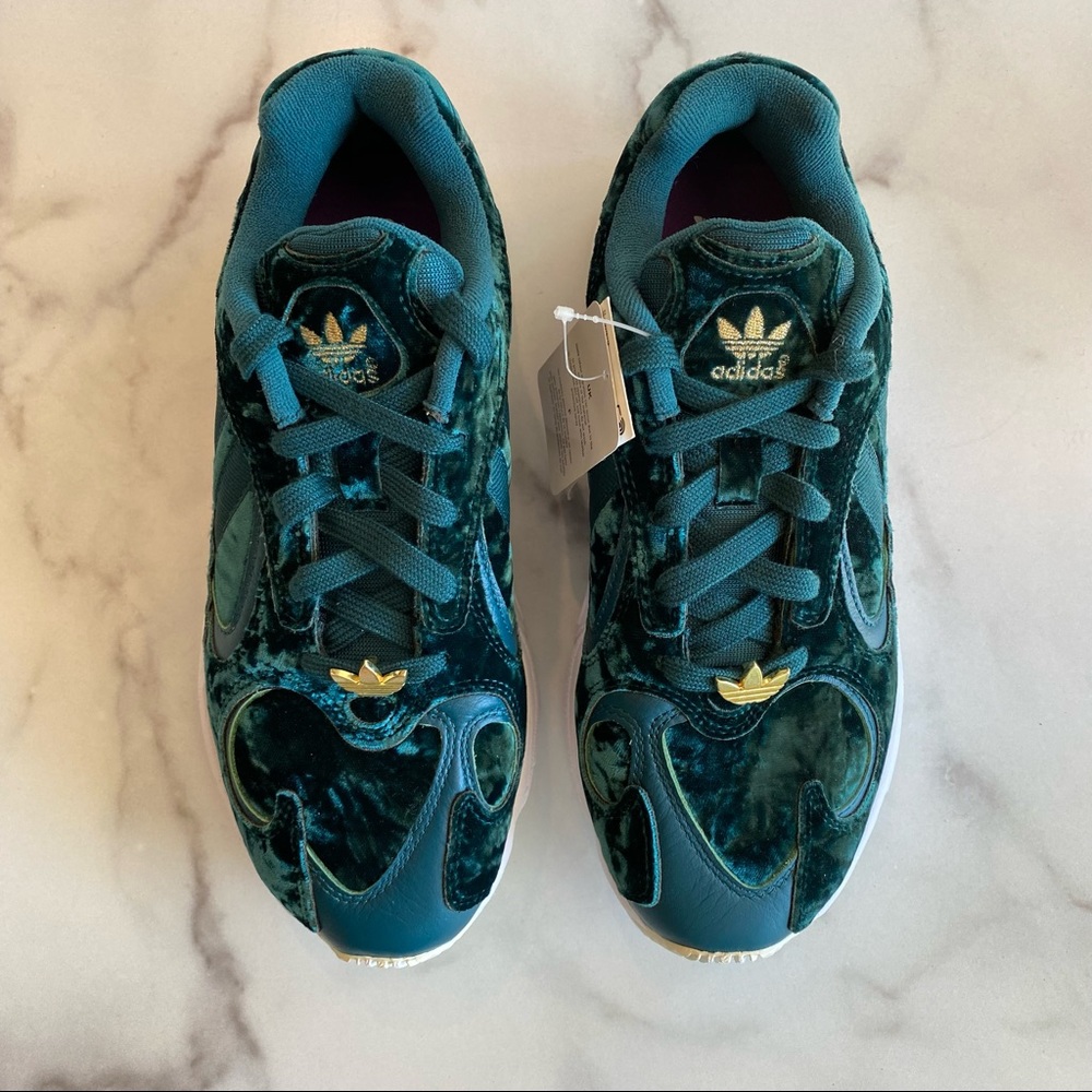 ADIDAS Originals Yung-1 Teal & Gold Velvet Velor Gemstone Torsion Sneakers - Picture 8 of 10